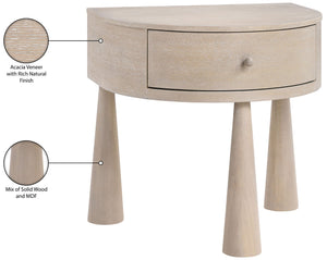Meridian Furniture Oasis Demi-lune Acacia Nightstand with Drawer Mid-century Sculptural Bedside Accent Table Natural 809Oak-NS