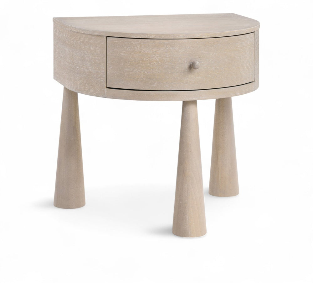 Meridian Furniture Oasis Demi-lune Acacia Nightstand with Drawer Mid-century Sculptural Bedside Accent Table Natural 809Oak-NS