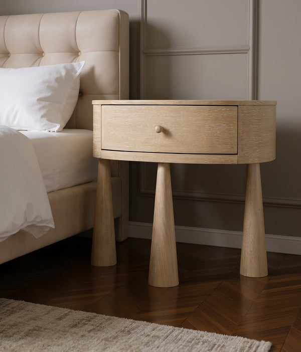 Meridian Furniture Oasis Demi-lune Acacia Nightstand with Drawer Mid-century Sculptural Bedside Accent Table Natural 809Oak-NS