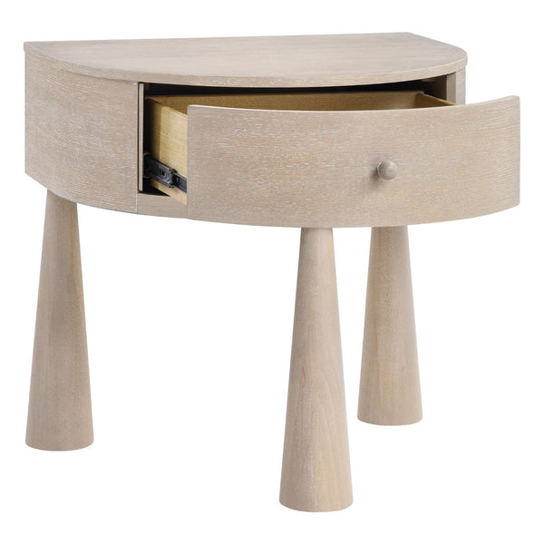 Meridian Furniture Oasis Demi-lune Acacia Nightstand with Drawer Mid-century Sculptural Bedside Accent Table Natural 809Oak-NS