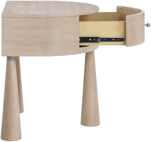 Meridian Furniture Oasis Demi-lune Acacia Nightstand with Drawer Mid-century Sculptural Bedside Accent Table Natural 809Oak-NS