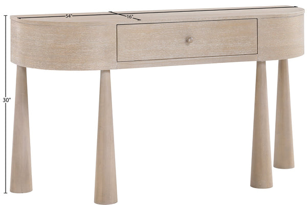 Meridian Furniture Oasis Demi-lune Console Table Mid-century Modern Entryway Storage with Tapered Legs and Drawer Natural 809Oak-T