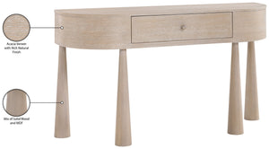 Meridian Furniture Oasis Demi-lune Console Table Mid-century Modern Entryway Storage with Tapered Legs and Drawer Natural 809Oak-T