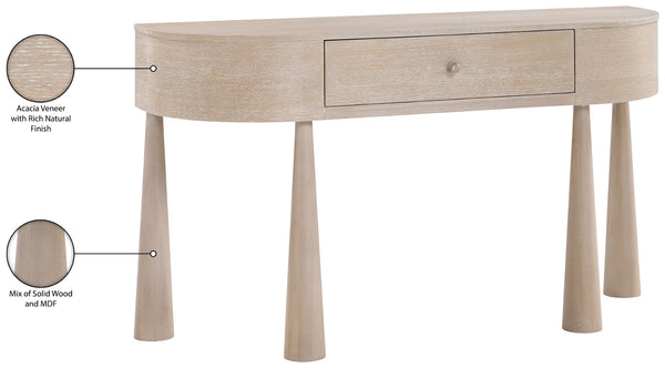Meridian Furniture Oasis Demi-lune Console Table Mid-century Modern Entryway Storage with Tapered Legs and Drawer Natural 809Oak-T