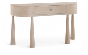 Meridian Furniture Oasis Demi-lune Console Table Mid-century Modern Entryway Storage with Tapered Legs and Drawer Natural 809Oak-T