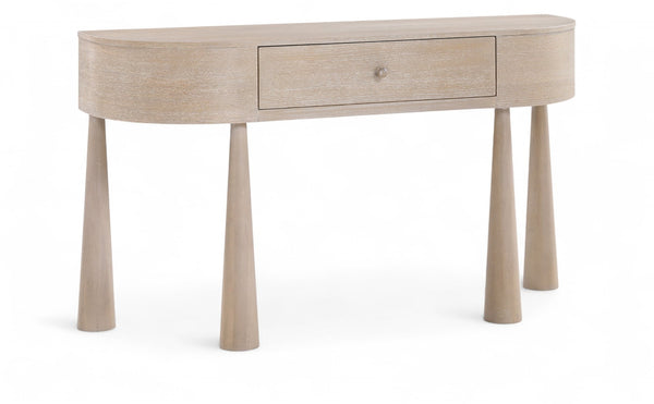 Meridian Furniture Oasis Demi-lune Console Table Mid-century Modern Entryway Storage with Tapered Legs and Drawer Natural 809Oak-T