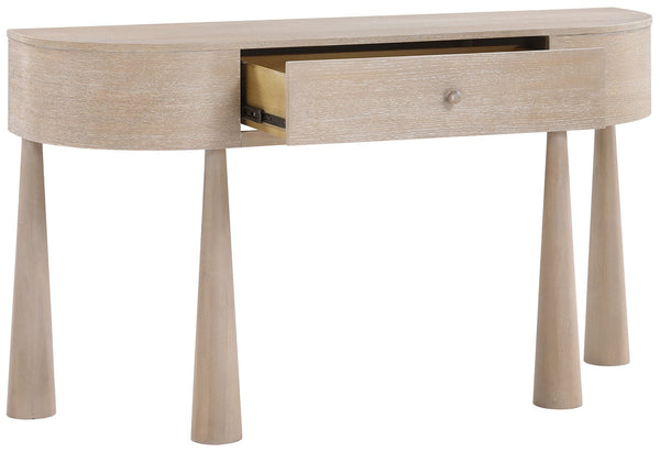 Meridian Furniture Oasis Demi-lune Console Table Mid-century Modern Entryway Storage with Tapered Legs and Drawer Natural 809Oak-T