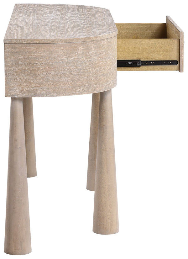 Meridian Furniture Oasis Demi-lune Console Table Mid-century Modern Entryway Storage with Tapered Legs and Drawer Natural 809Oak-T