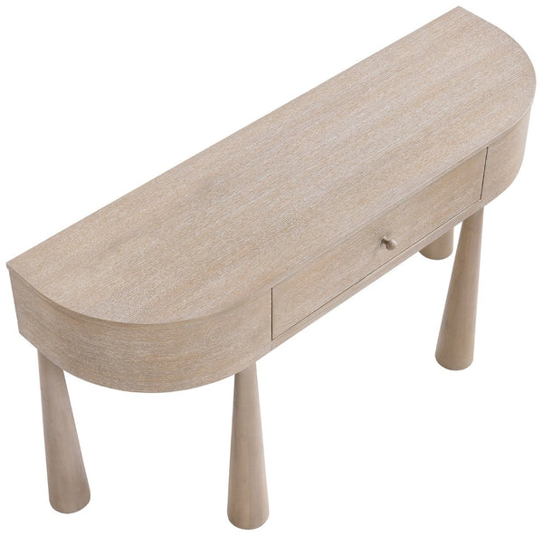 Meridian Furniture Oasis Demi-lune Console Table Mid-century Modern Entryway Storage with Tapered Legs and Drawer Natural 809Oak-T