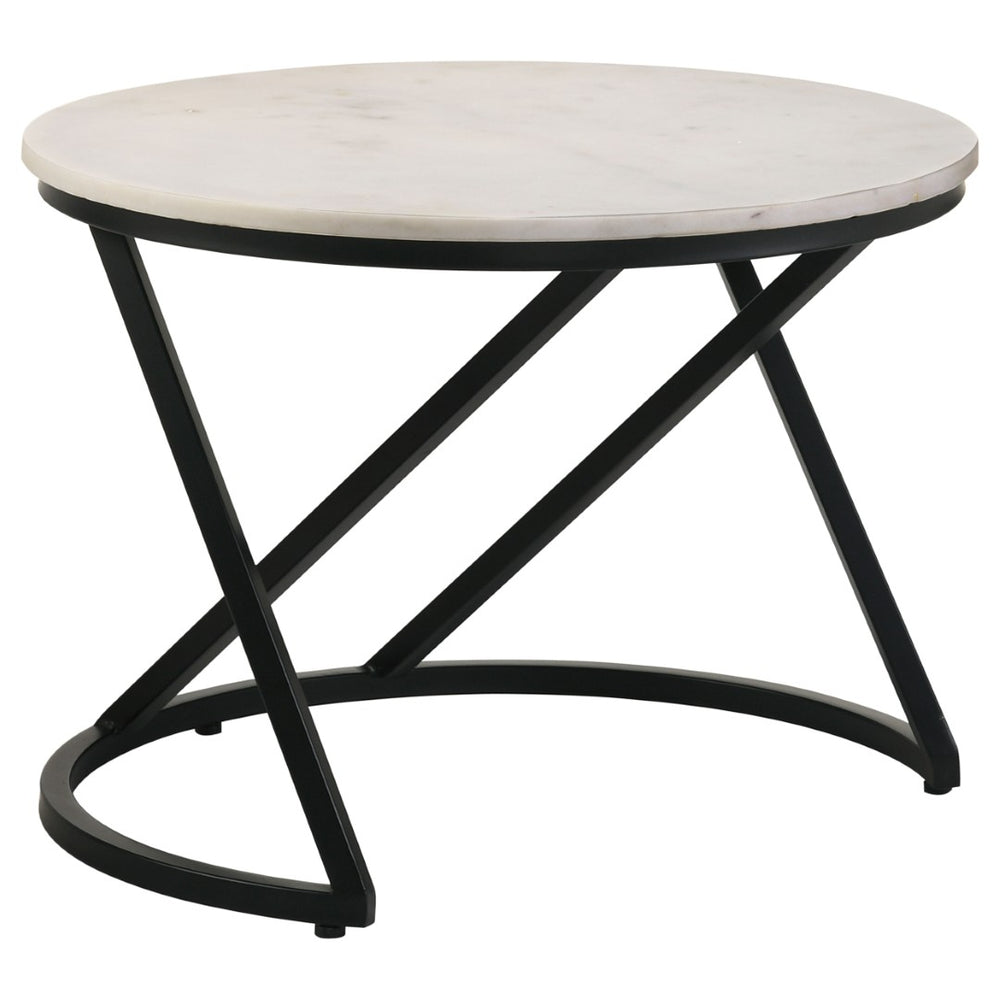English Elm Wilmington Genuine Marble Top Round Coffee Table with Geometric Matte Black Iron Base B062P447842