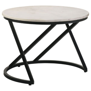 English Elm Wilmington Genuine Marble Top Round Coffee Table with Geometric Matte Black Iron Base B062P447842