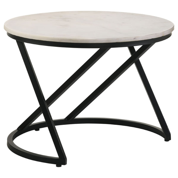 English Elm Wilmington Genuine Marble Top Round Coffee Table with Geometric Matte Black Iron Base B062P447842