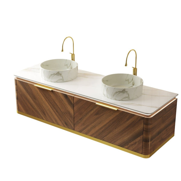 English Elm Dina Floating Plywood Bathroom Vanity with Sintered Stone Top and French Textured Drawers W2615P330749