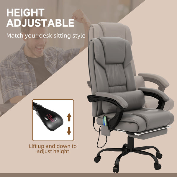 English Elm Vinsetto High Back Massage Office Chair with 6-Point Vibration, 130° Recline, Footrest, Gray Faux Leather W2225P173840