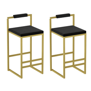 English Elm Modern Velvet Counter Height Bar Stools Set Of 2 - Stylish Gold & Black Upholstered Dining Chairs W1757P310419