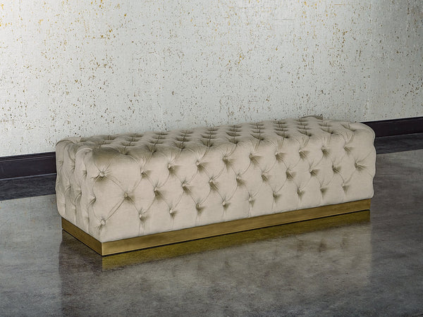 Sunpan Babette Bench - Glamorous Deep Tufted Seating with Burnished Brass Base for Stylish Interiors Piccolo Prosecco