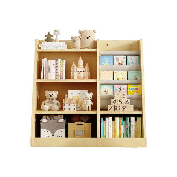 English Elm Wooden Montessori 4-Tier Kids Bookcase with 3 Deep Sling Pockets, Sturdy MDF Organizer for Playroom W2876P233535