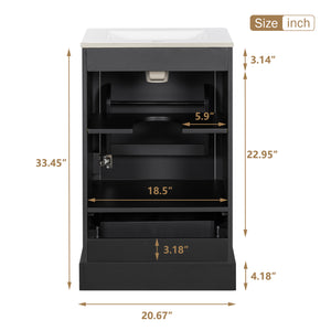 English Elm 20 Inch Bathroom Vanity with Ceramic Sink, Soft-Close Door, Adjustable Shelf, Smart Storage Organizing Design Black N729P299505B