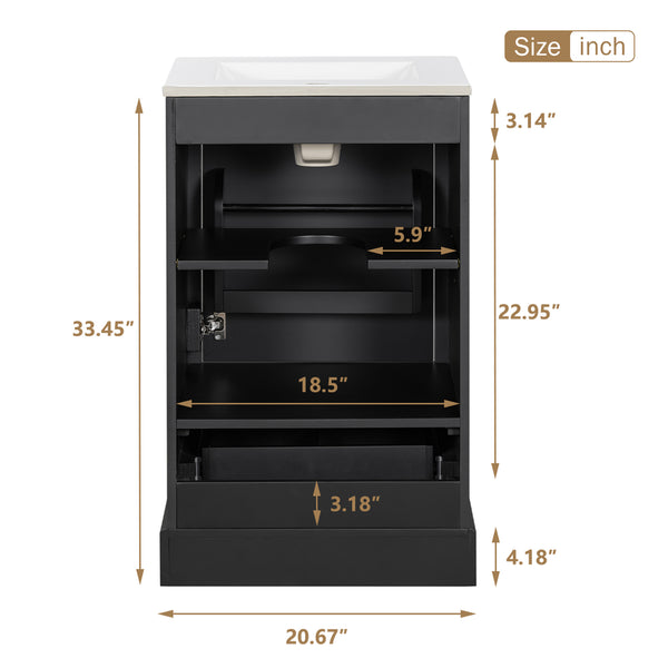 English Elm 20 Inch Bathroom Vanity with Ceramic Sink, Soft-Close Door, Adjustable Shelf, Smart Storage Organizing Design Black N729P299505B