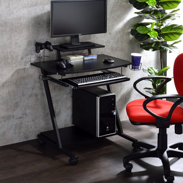 English Elm Black Gaming Desk With Ergonomic Keyboard Tray & Open Storage – Perfect For Home Offices & Gamers! B062P209330