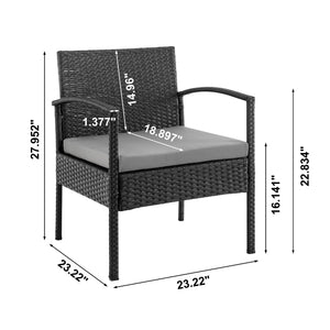 English Elm Noli Outdoor 4-Piece Conversation Set with Removable Washable Cushions and Tempered Glass Table Black+Grey B365P398247
