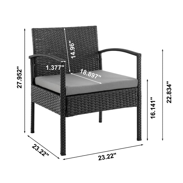 English Elm Noli Outdoor 4-Piece Conversation Set with Removable Washable Cushions and Tempered Glass Table Black+Grey B365P398247