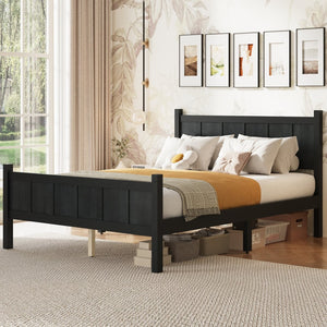 English Elm Twin Platform Bed Vertical Slat Headboard Farmhouse Shaker Wood Grain Finish Bedroom Black N733P422479E