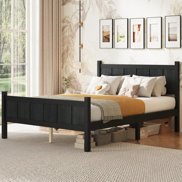 English Elm Twin Platform Bed Vertical Slat Headboard Farmhouse Shaker Wood Grain Finish Bedroom Black N733P422479E