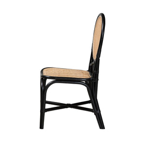 English Elm Mid-century Woven Rattan Dining Chair with Circular Back and Black Lacquered Legs B2750P467659