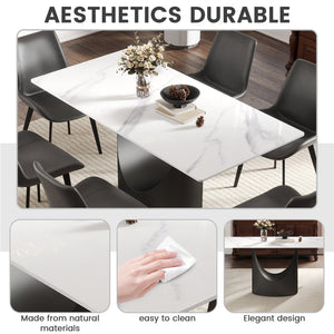 English Elm 63" Modern Dining Table With Durable Sintered Stone Top & Black Iron Legs – Seats 6-8 Comfortably! W1535S00557