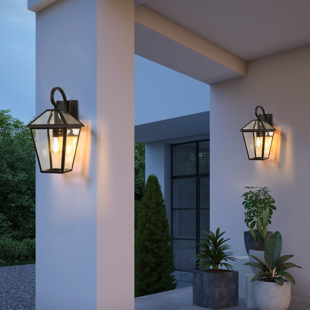 English Elm 23"(h) Vintage Outdoor Wall Sconce Black Iron Bubble Glass Porch Patio Lantern Light W2312P478066