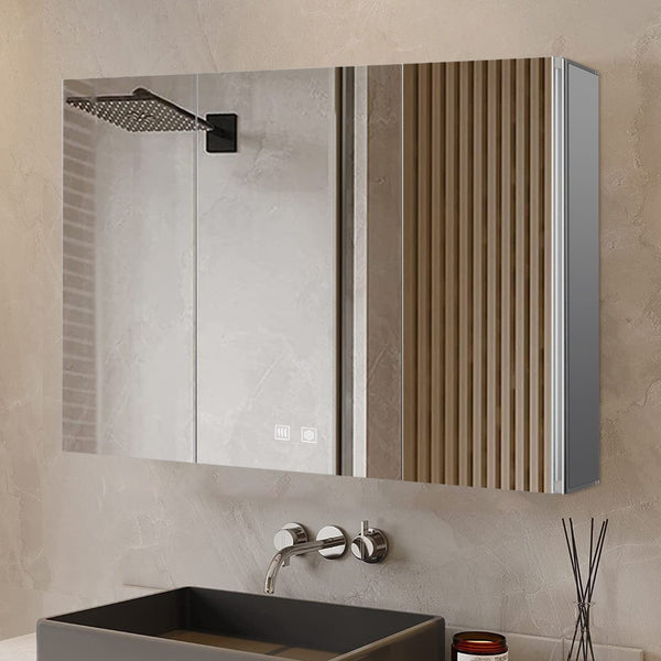 English Elm Corsica Triple Door Led Medicine Cabinet with Defogger Aluminum Frame Bathroom Mirror B2731P477803