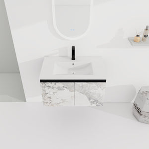 English Elm 30'' Modern Floating Wall-Mounted Bathroom Vanity With Ceramic Sink & Soft-Close Doors For Small Spaces W999S00212
