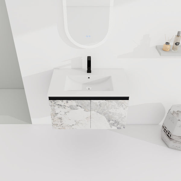 English Elm 30'' Modern Floating Wall-Mounted Bathroom Vanity With Ceramic Sink & Soft-Close Doors For Small Spaces W999S00212