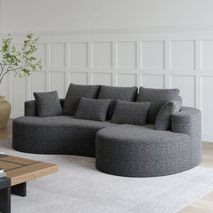 English Elm Modern Chenille Cloud Sectional with Deep Seating Curved Silhouette and Seven Accent Pillows W834S00487