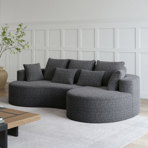 English Elm Modern Chenille Cloud Sectional with Deep Seating Curved Silhouette and Seven Accent Pillows W834S00487