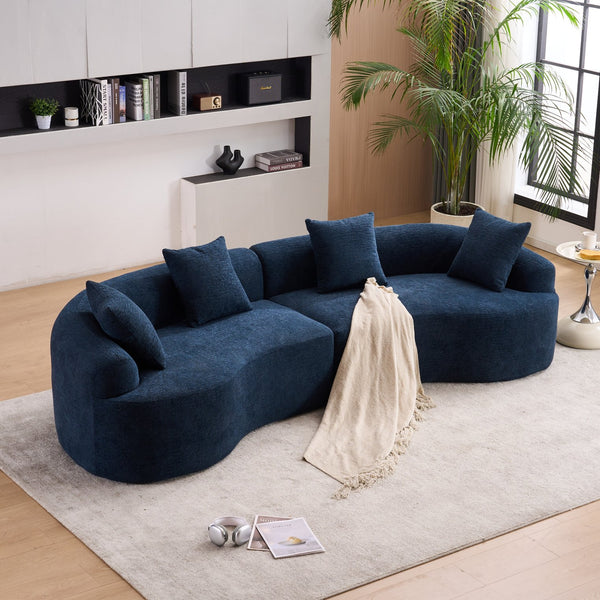 English Elm Compression Compression Sponge Sofa Curved Modular Sectional with 30D High-Density Chenille Sleeper for Cozy Apartment Living Room Comfort and Safe Rounded Design Antique Blue W2231S00019