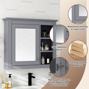 English Elm 30'' Modern Medicine Cabinet Wall Mirror with Hidden Storage and Adjustable Open Shelves for Bath Grey WF318452AAE