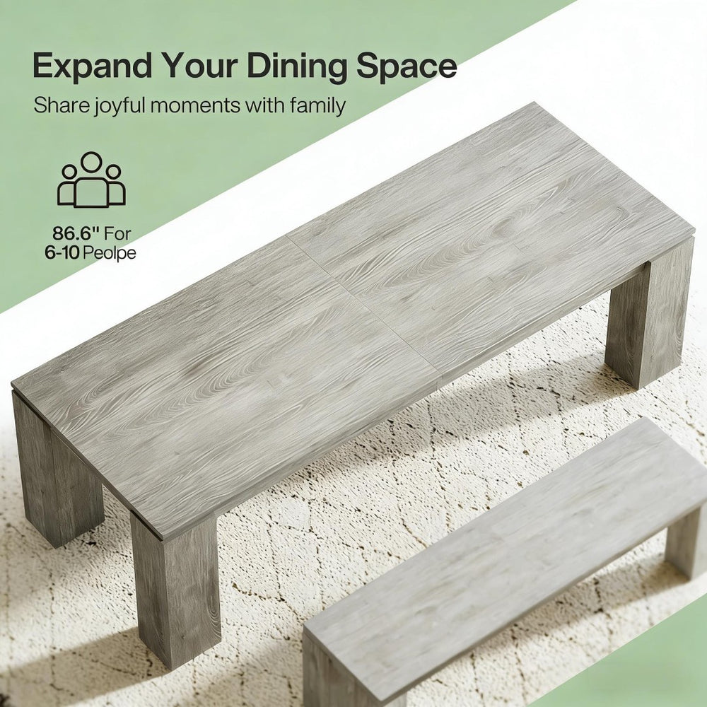 English Elm Extra Long Gray Wood Grain Dining Table Seats Eight Modern Engineered Top T3971P454355