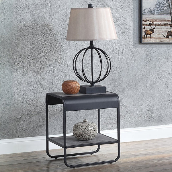 English Elm Modern End Table With Faux Concrete Top & Matte Black Metal Frame - Stylish Storage For Any Room B2741P337031