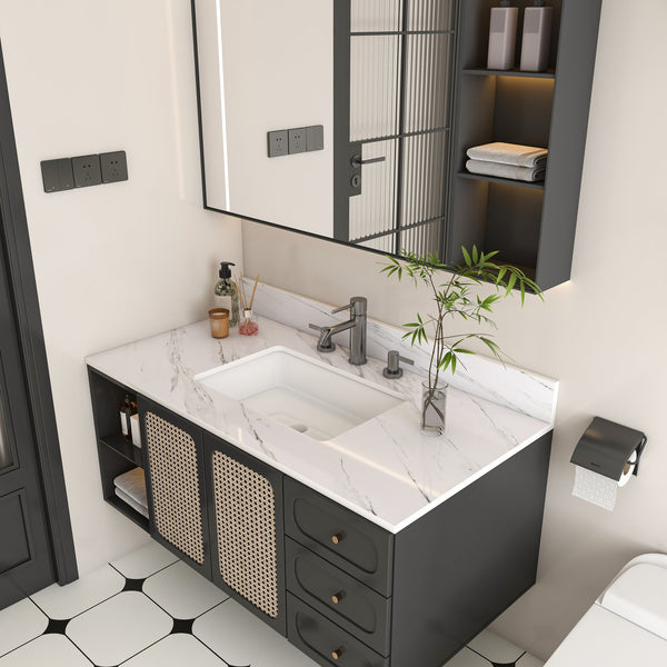 English Elm 43 Inch Marble Vanity Top - Elegant Bianco Carrara Venato With Undermount Sink & 3 Faucet Holes W2700P194077