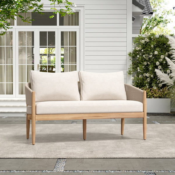 English Elm Christopher Knight Home® - Verona Outdoor Acacia Wood Loveseat With Beige Cushion, Handwoven Rope Detail For Stylish Comfort N775P309257A