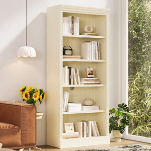 English Elm 83" 5-Tier Bookcase Suite with LED Light Strip, Adjustable Shelves, Cable Management & Solid Wood Frame Beige+yellow N751S246920A