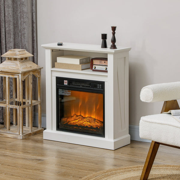 English Elm Homcom 27" Electric Fireplace With Realistic 3D Flame, Remote Control, Stylish Mantel, And Heater W2225P249855
