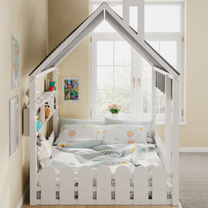 English Elm {slats Are Not Included} Twin Montessori House Floor Bed Kids Tent Lights Shelves Pinewood Frame White N708P407963K