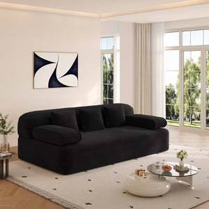 English Elm 78.7" Frameless Convertible Corduroy Sofa Sleeper Queen Bed for Compact Living Spaces Black W3219P427162