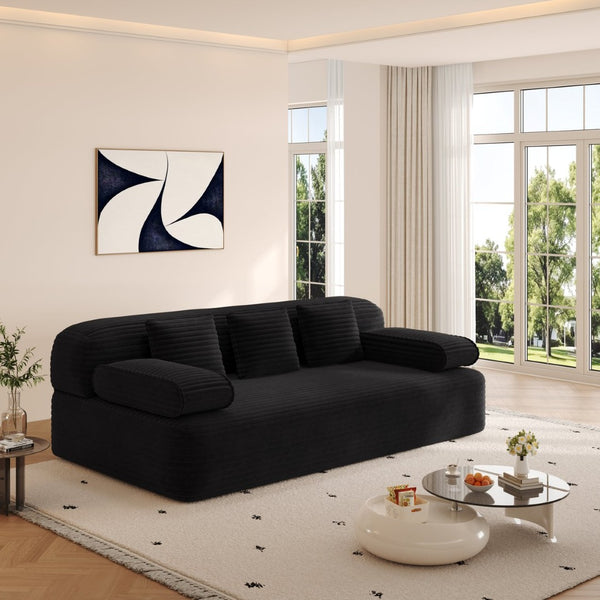 English Elm 78.7" Frameless Convertible Corduroy Sofa Sleeper Queen Bed for Compact Living Spaces Black W3219P427162