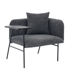 English Elm Leisure Linen Accent Chair with Built-in Side Table Pockets and Lumbar Pillow Modern Dark Gray W395P453309