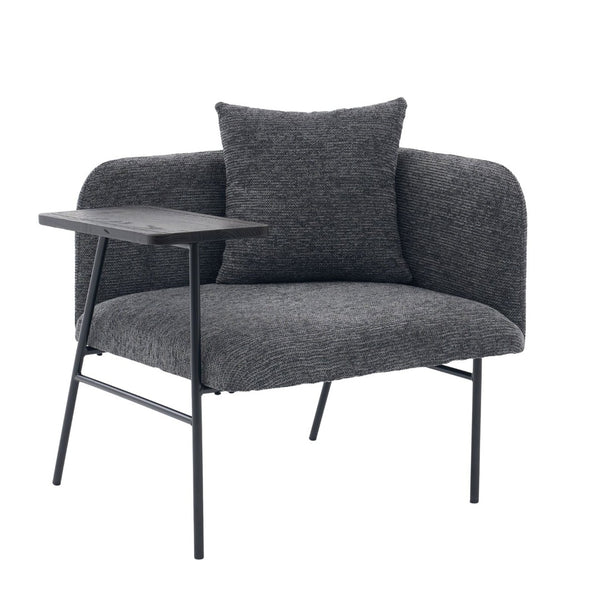English Elm Leisure Linen Accent Chair with Built-in Side Table Pockets and Lumbar Pillow Modern Dark Gray W395P453309