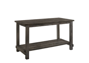English Elm Martha Weathered Gray Counter Height Table with Bottom Shelf, Fixed Oak Veneer Top, Sturdy KD Design B2726P264954